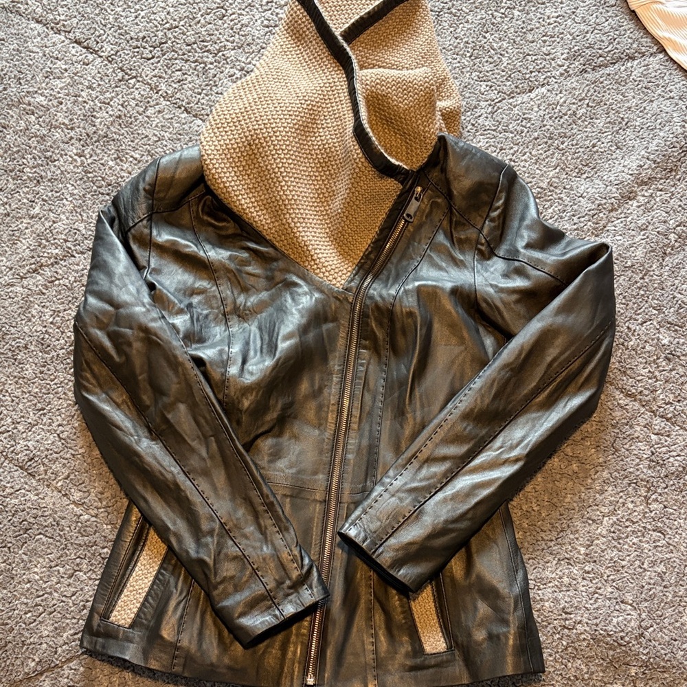 Elegant Black and Tan Leather Jacket